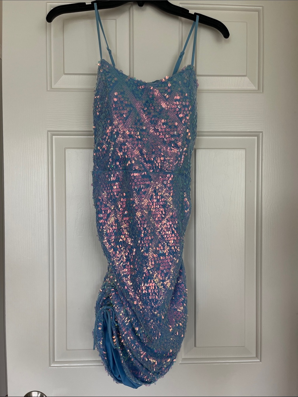 M by MNK Iridescent Sequin Slip Dress in Sky Blue